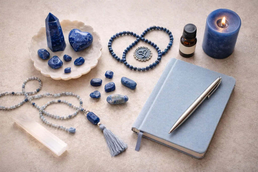 Blue lapis crystals arranged