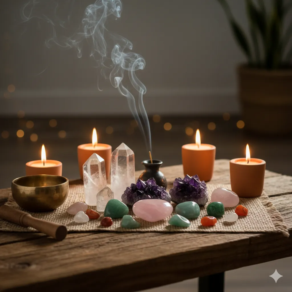 Chakra Crystals on table
