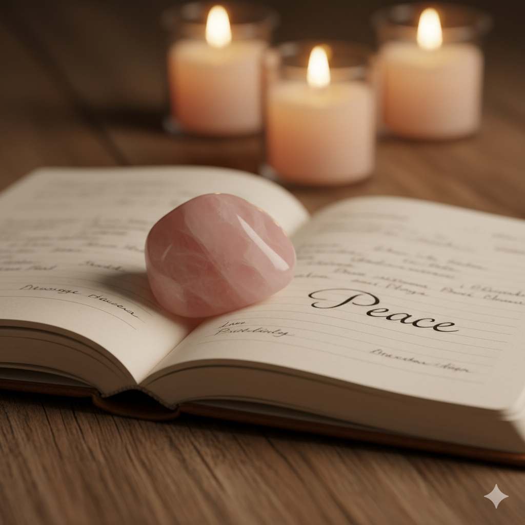 Rose quartz placed on journal