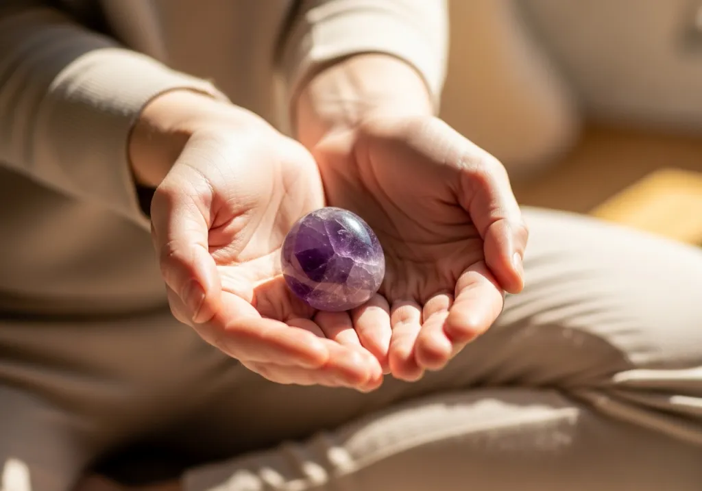 Holding Amerthyst Crystal