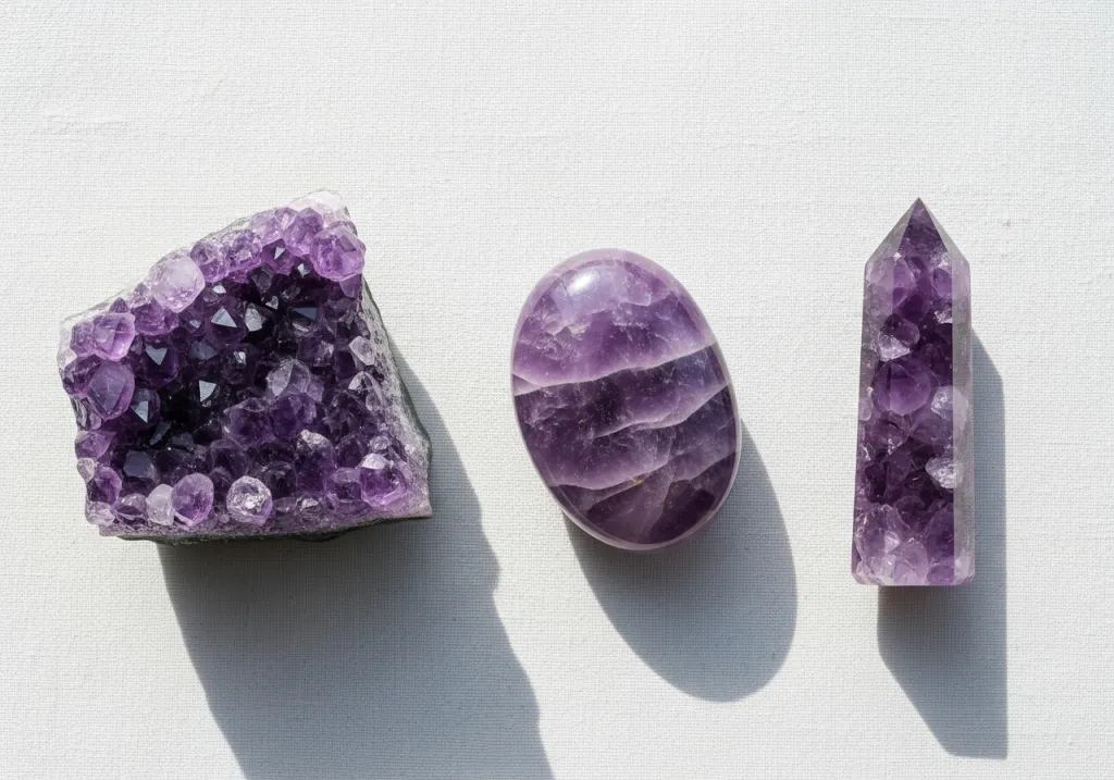 Three Amerthyst crystals